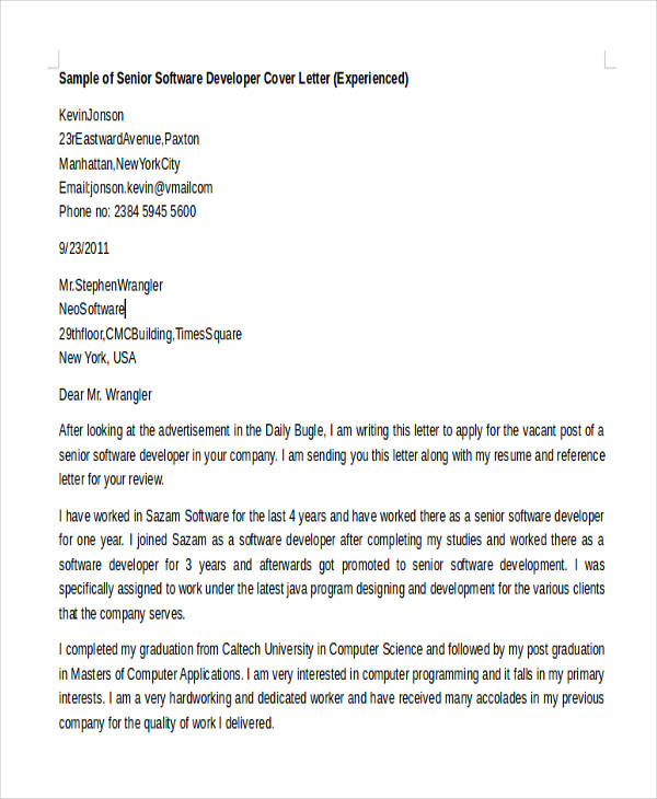 how to write cover letter for software developer