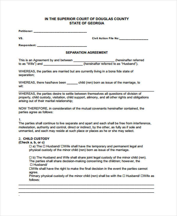 separation agreement example