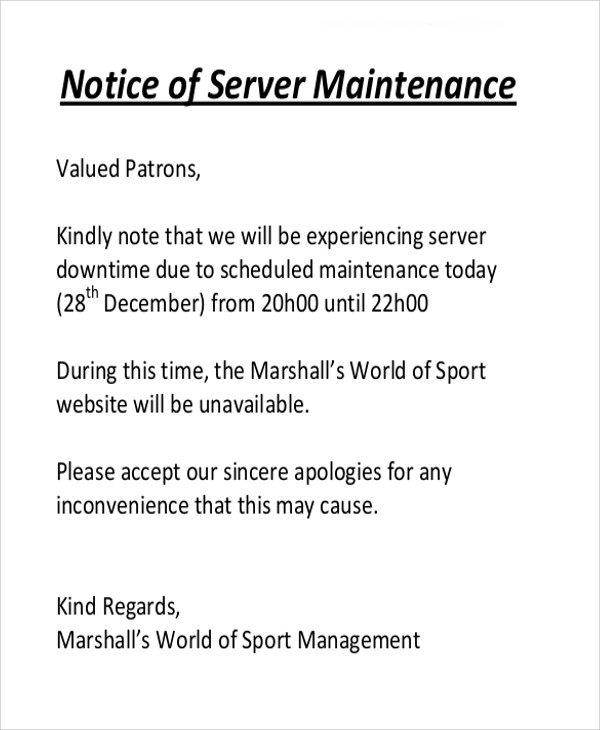 Maintenance Notice Templates 8 Free Word PDF Format Download