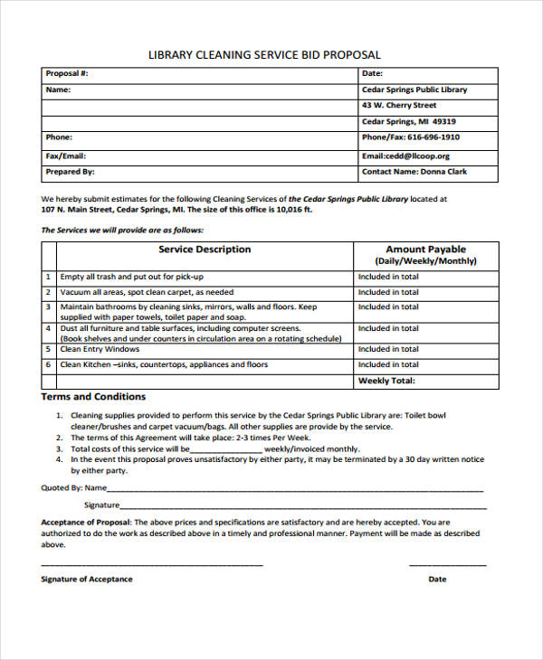 Cleaning Service Bid Proposal Templates