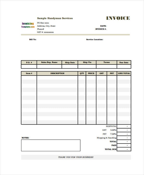 sample invoice format