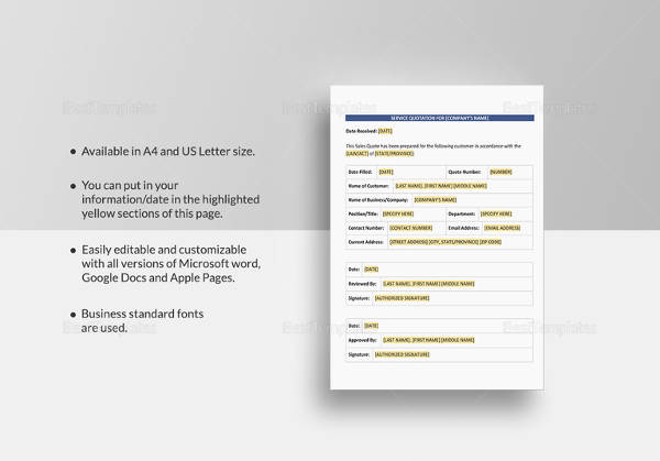 service quotation template