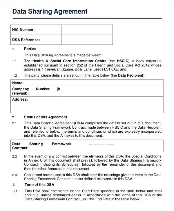 information sharing agreement template