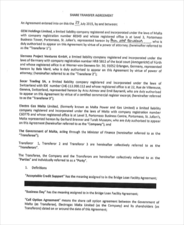 Transfer Agreement Template 14+ Free Word, PDF Format Download