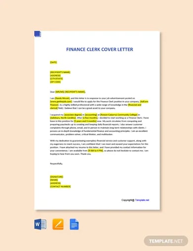 short finance clerk cover letter template