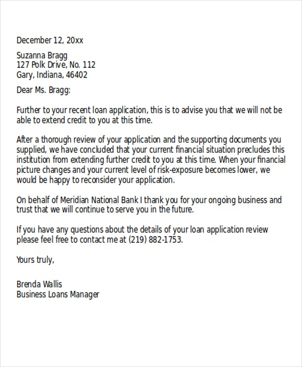 Loan Rejection Letter Templates - 7+ Free Word, PDF Format Download