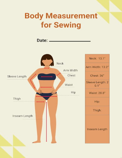 Body Measurement Chart Sheet Female Body Measurement Tracker