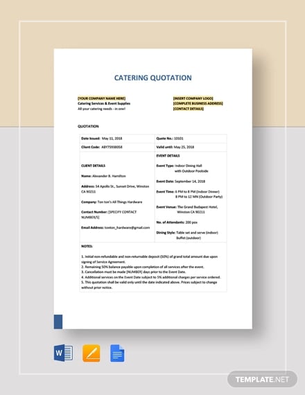 simple catering quotation template