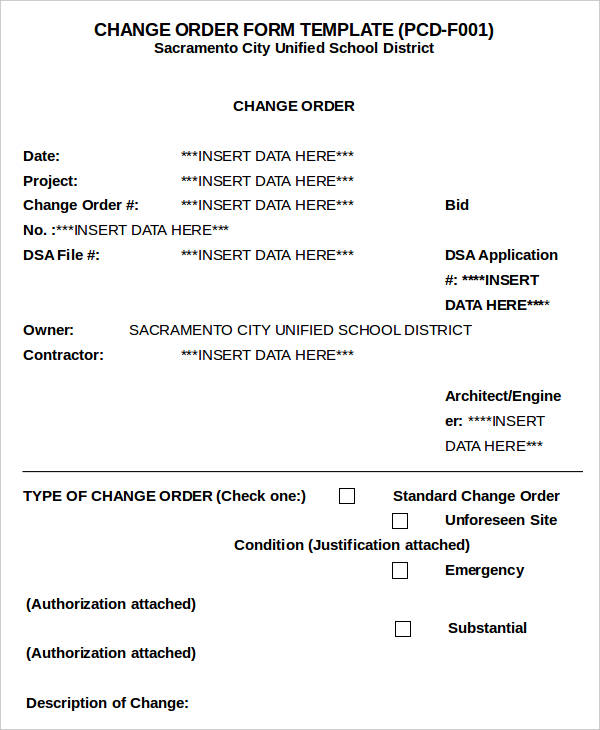 simple change order form