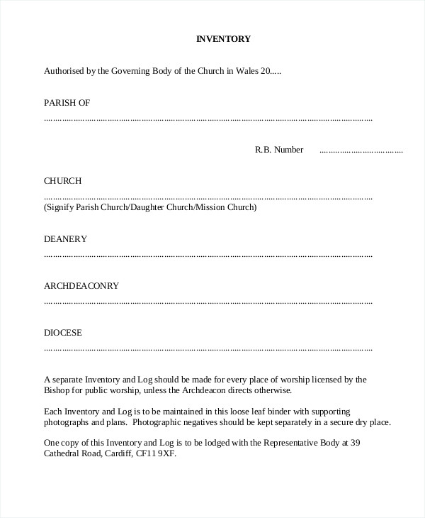 7+ Sample Church Inventory