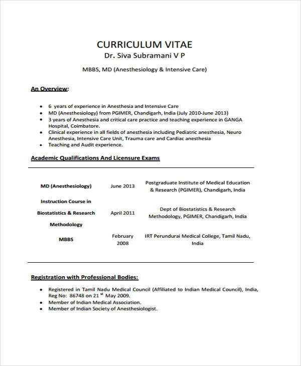 9  doctor curriculum vitae templates