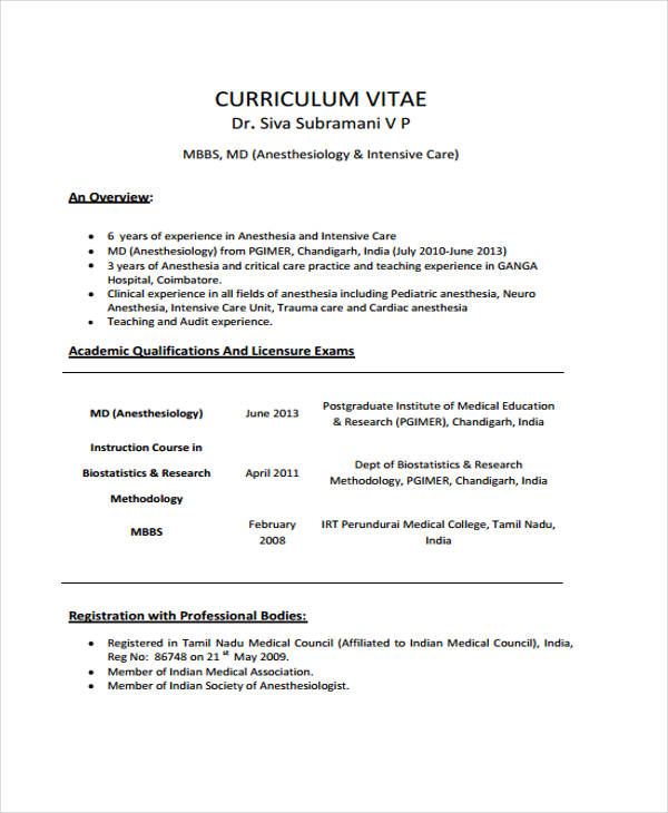 9+ Doctor Curriculum Vitae Templates - PDF, DOC