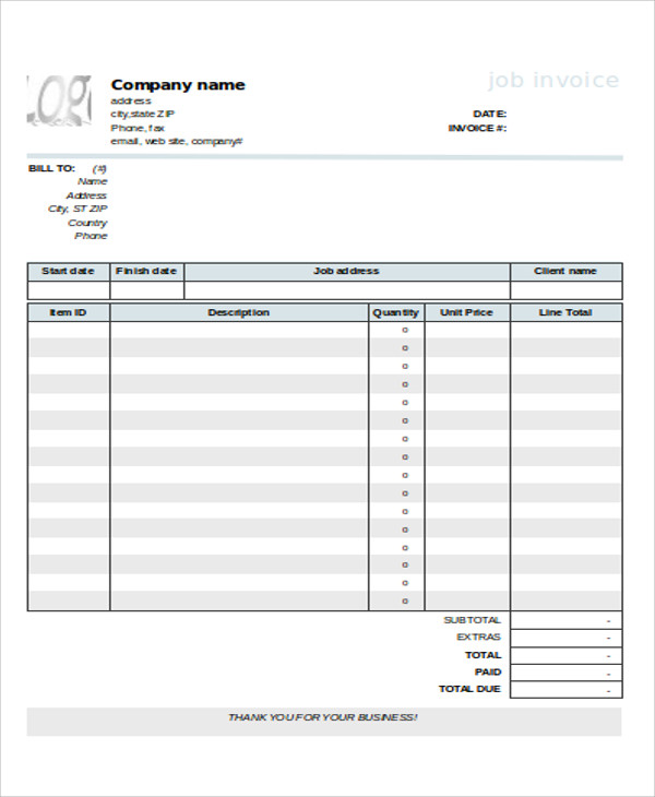 9+ Job Invoice Templates Free Sample, Example Format Download