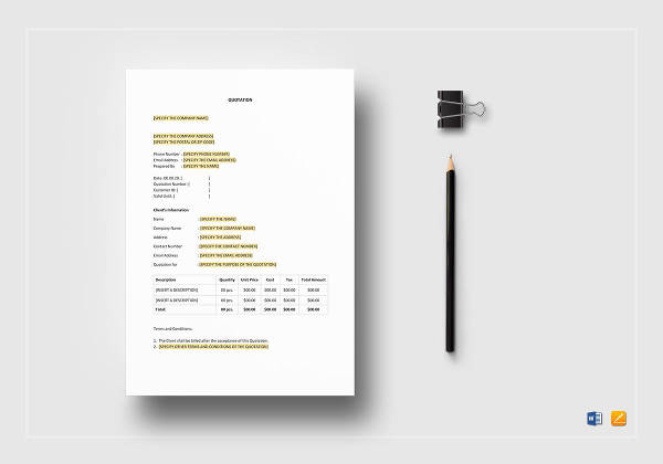 14+ Formal Quotation Template - Word, PDF, Google docs