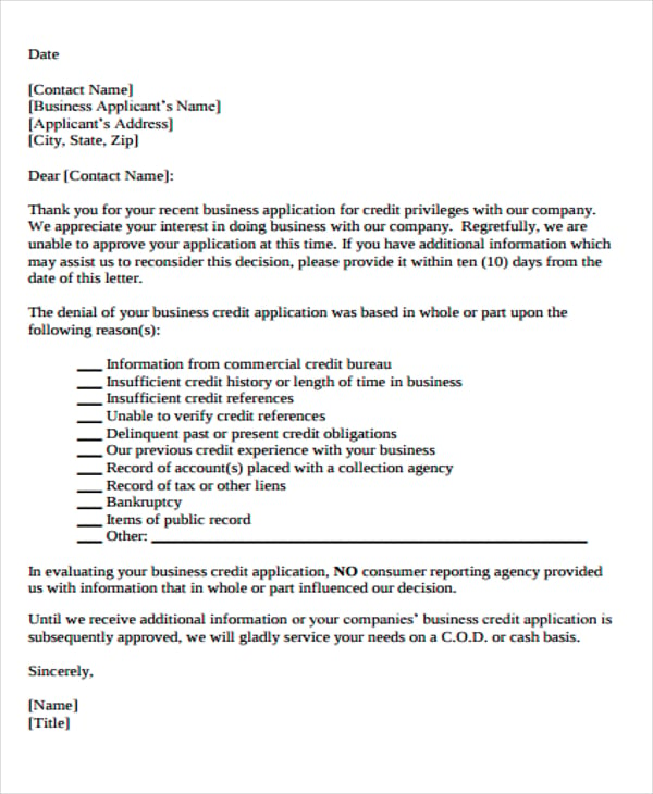 Loan Rejection Letter Templates - 7+ Free Word, PDF Format Download ...