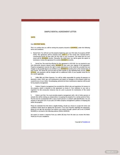 simple rental agreement letter template