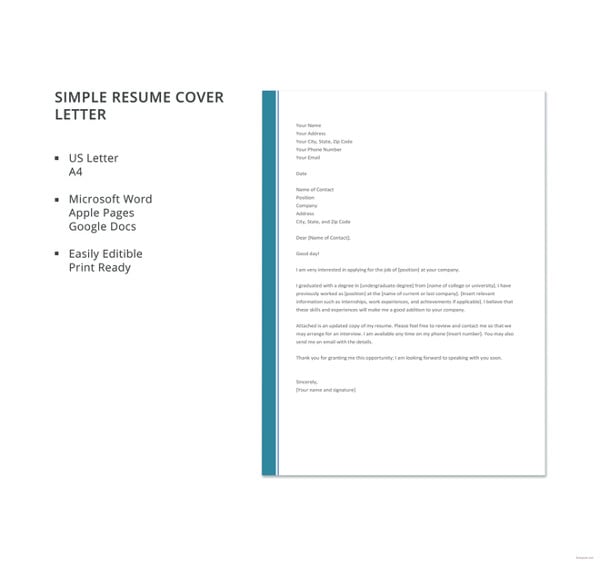 simple resume cover letter template