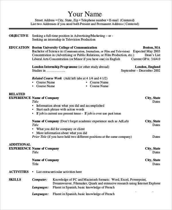 Good Cv Format Examples