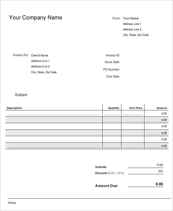 excel proforma invoice template