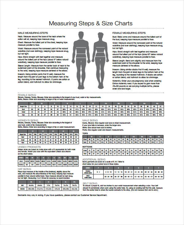 Costume Measurement Chart Template
