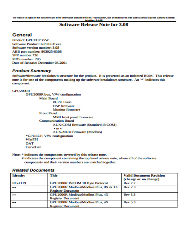 It Release Notes Template PDF Template