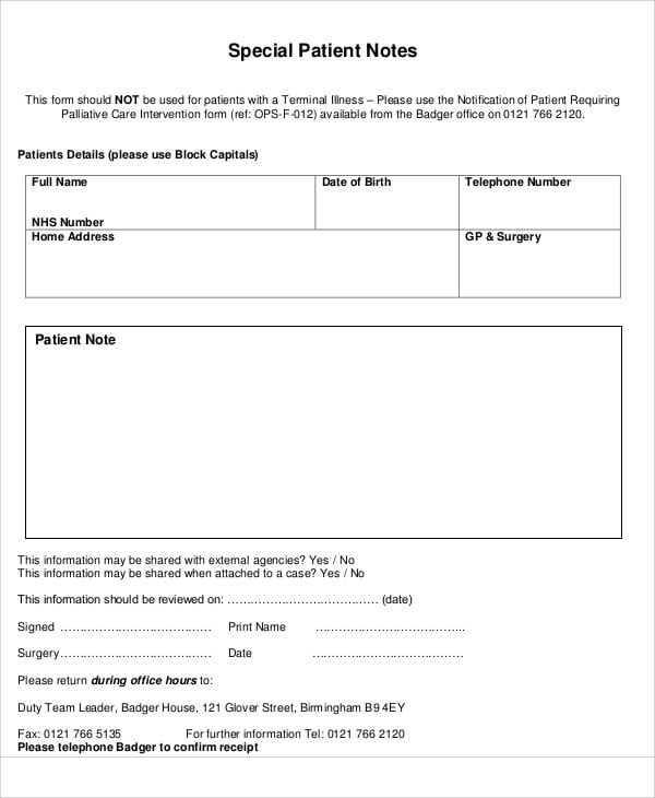 Patient Note Templates 7+ Free Samples, Examples Format Download