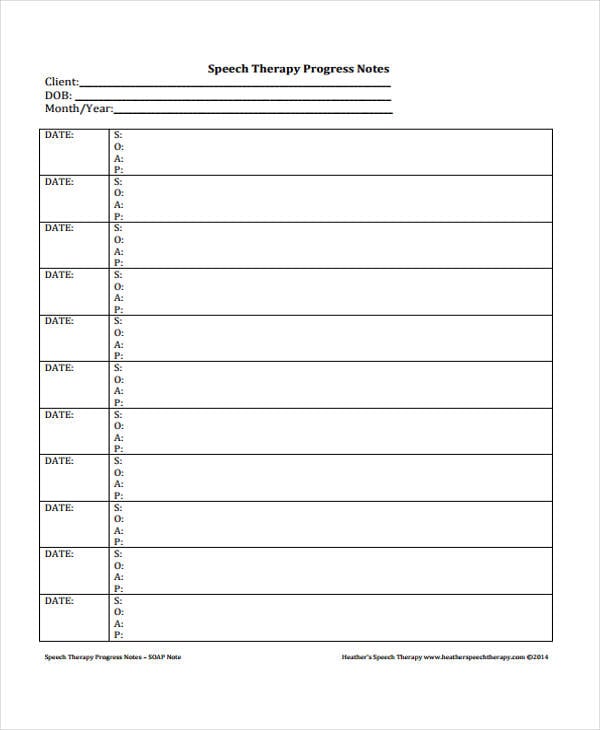 speech therapy note template