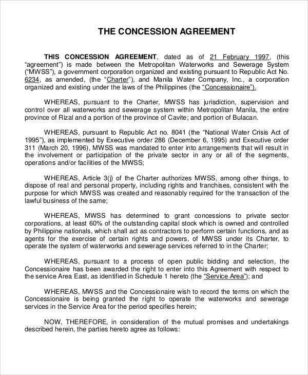 Concession Agreement Templates 9 Free Word, PDF Format Download