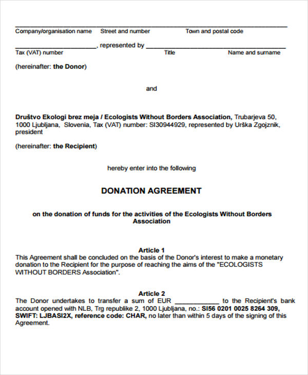 Donation Agreement Template 12+ Free Word, PDF Format Download