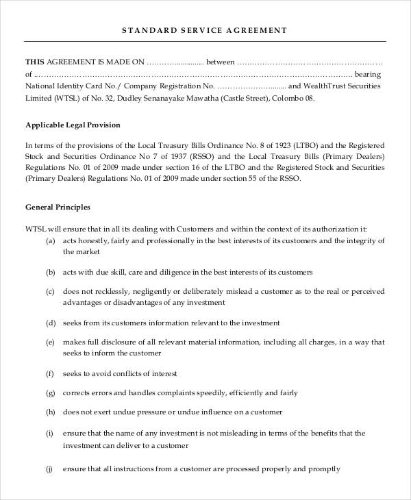 standard service agreement contract