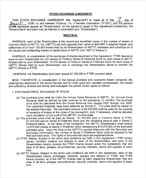 Exchange Agreement Template 11+ Sample, Example, Format Download