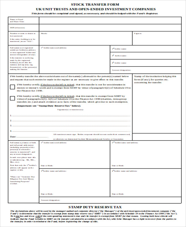 stock transfer agreement template