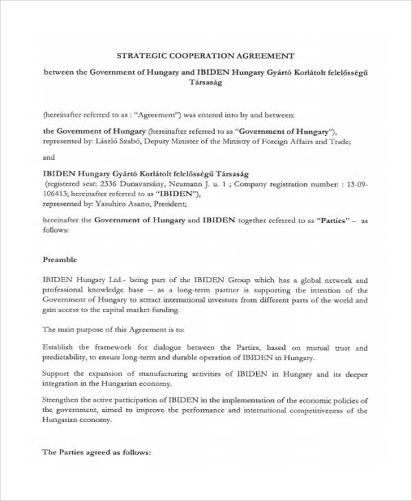 12+ Cooperation Agreement Templates Word, PDF Format Download