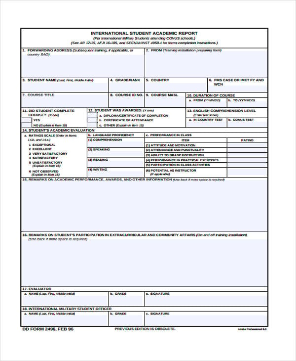 student academic report template