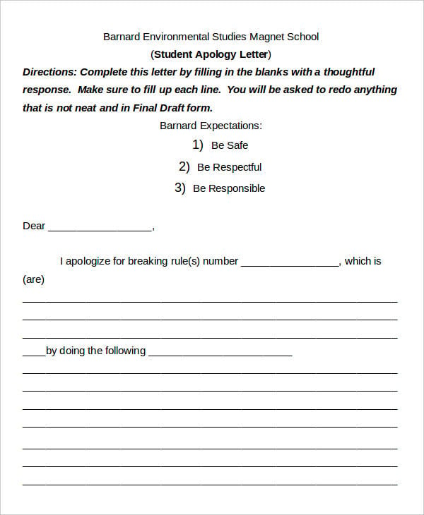 Apology Letter Template For Students