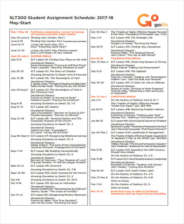 10-assignment-schedule-templates-sample-examples