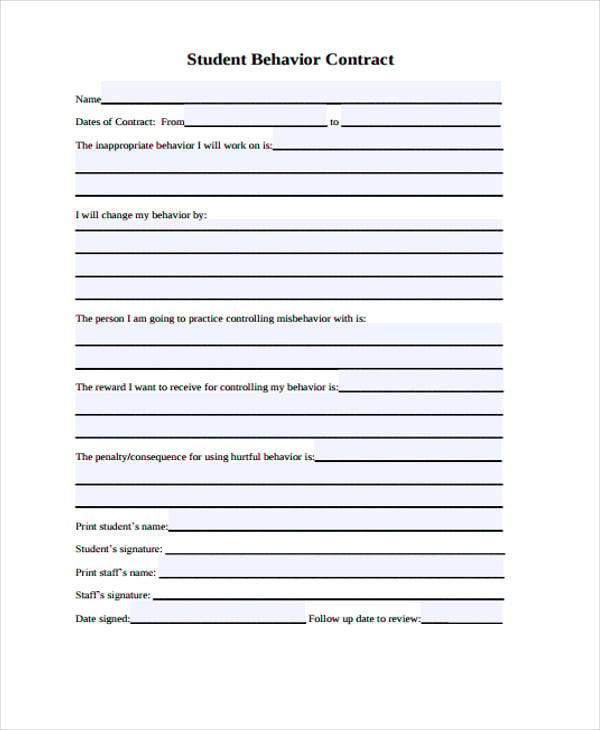 6+ Behavior Contract Templates Free Word, PDF Format Download