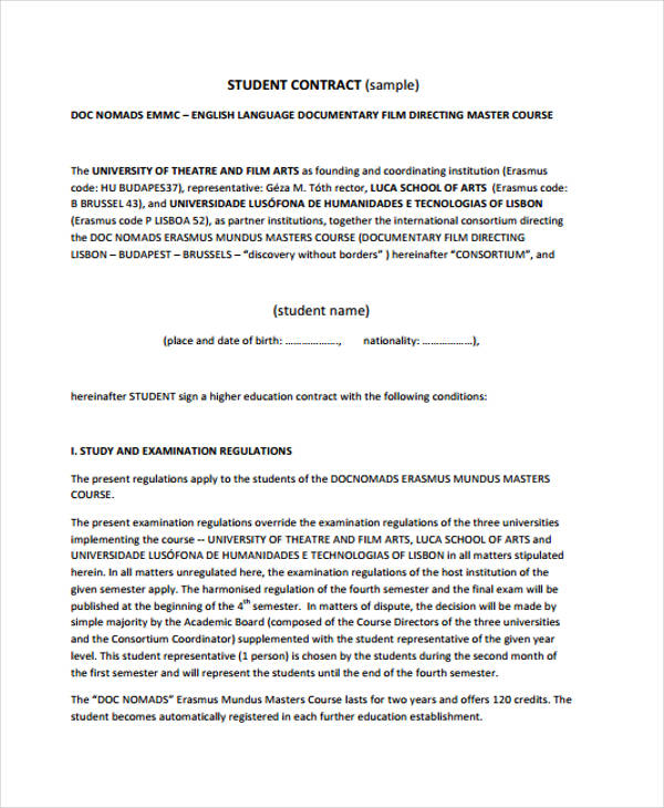 14+ Student Contract Templates Sample Word, Apple Pages Google Docs
