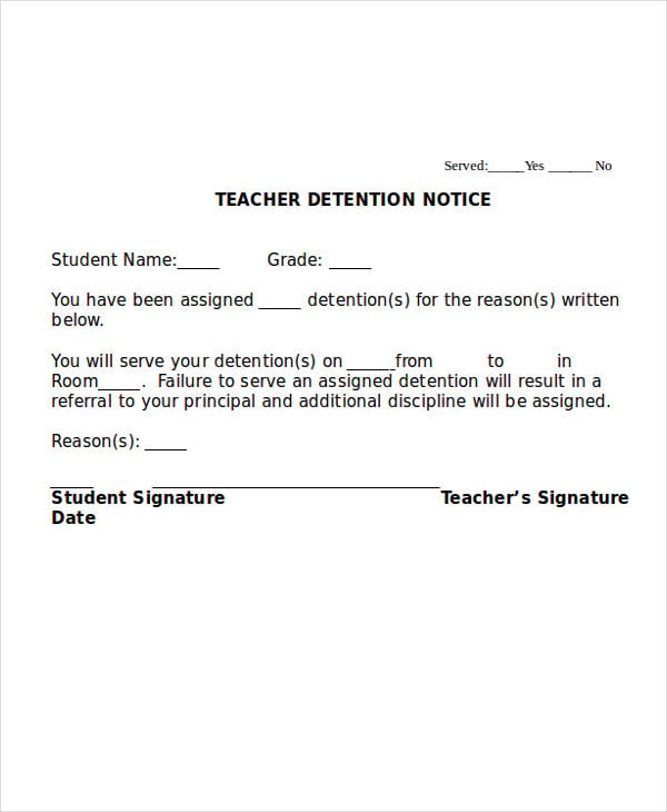 Detention Notice Templates 6+ Free Word, PDF Format Download
