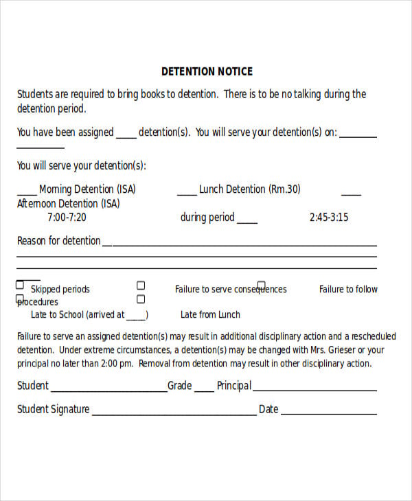 Detention Notice Templates 6+ Free Word, PDF Format Download