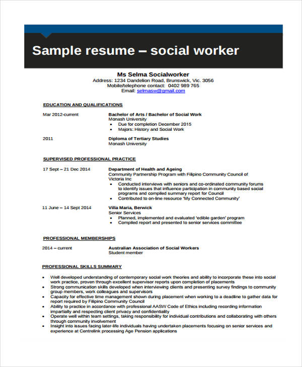 social worker resume template 2021