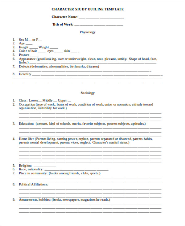 Character Outline Templates - 7 Free Word, PDF Format Download | Free