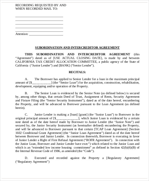 6+ Intercreditor Agreement Templates Free Samples, Examples Format Download