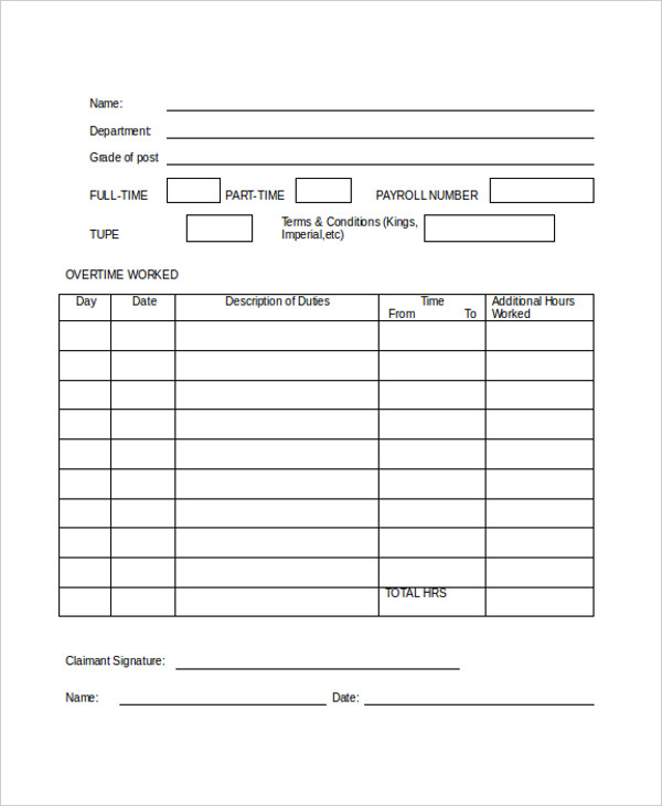 Overtime Sheet Template - 14+ Free Word, PDF Format Download