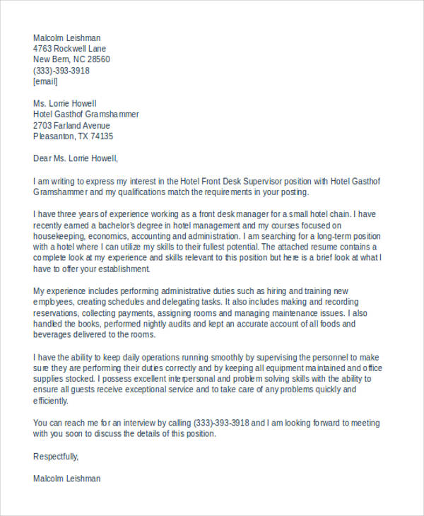 11+ Front Desk Cover Letter Templates Free Sample, Example Format