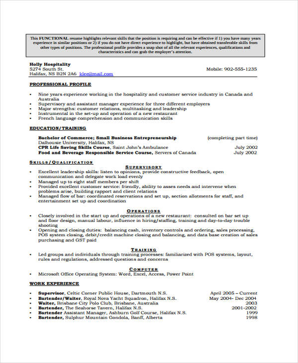 9+ Hospitality Curriculum Vitae - Word, PDF