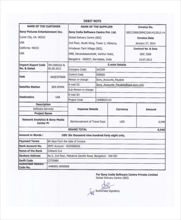 Debit Note Templates - 9+ Word, PDF Format Download