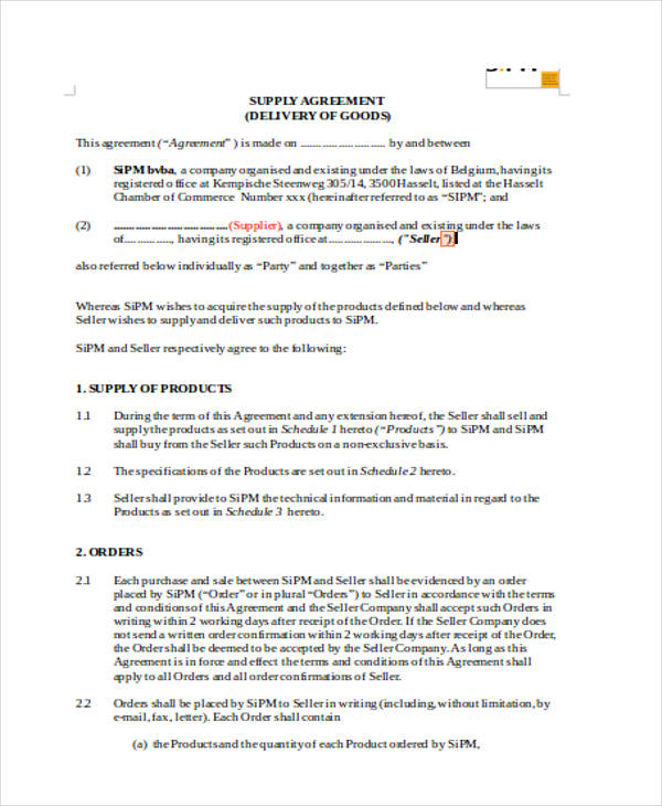 Supply Agreement Templates 13 Free Word Excel PDF Formats 