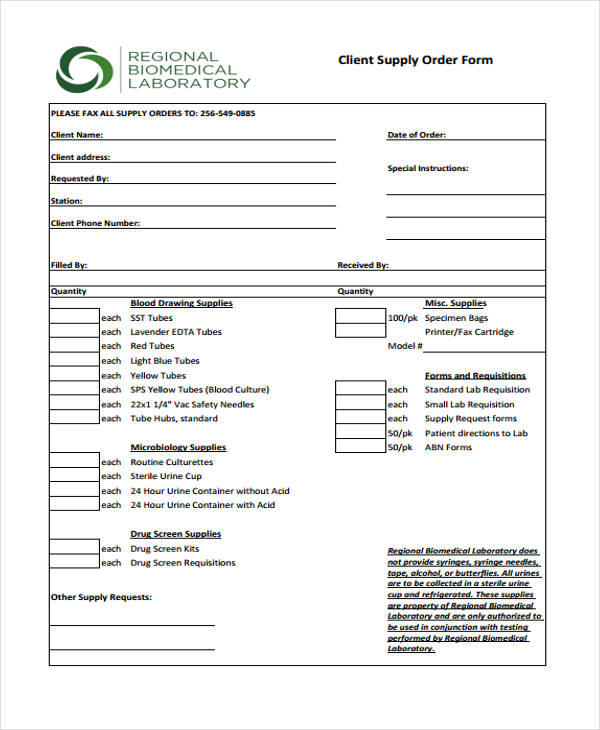 Medical Supply Order Form Template PDF Template