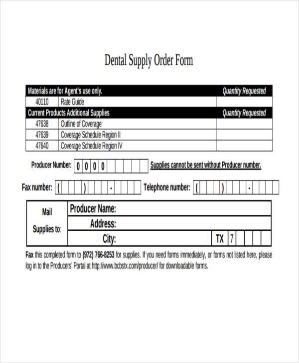 supply order for dental
